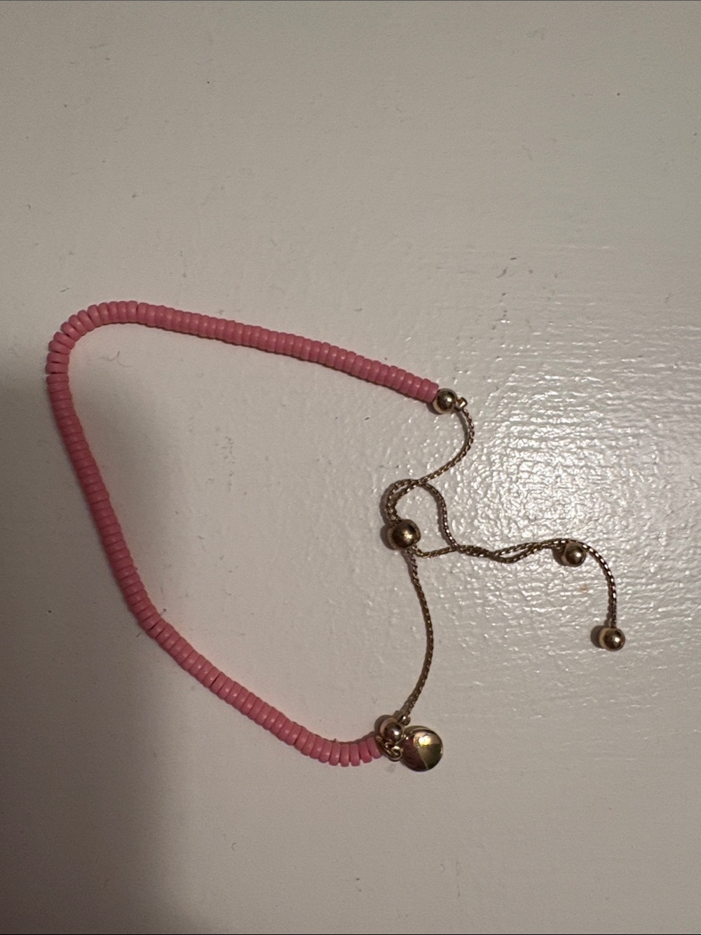 J Crew Pink Beaded Adjustable Bracelet with Gold Accents